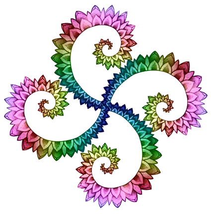 regenbogenfarbige, 4-armige Spiralen